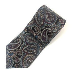 Wembley 100% Imported Silk Tie Navy Blue Burgundy Beige Paisley Made in USA